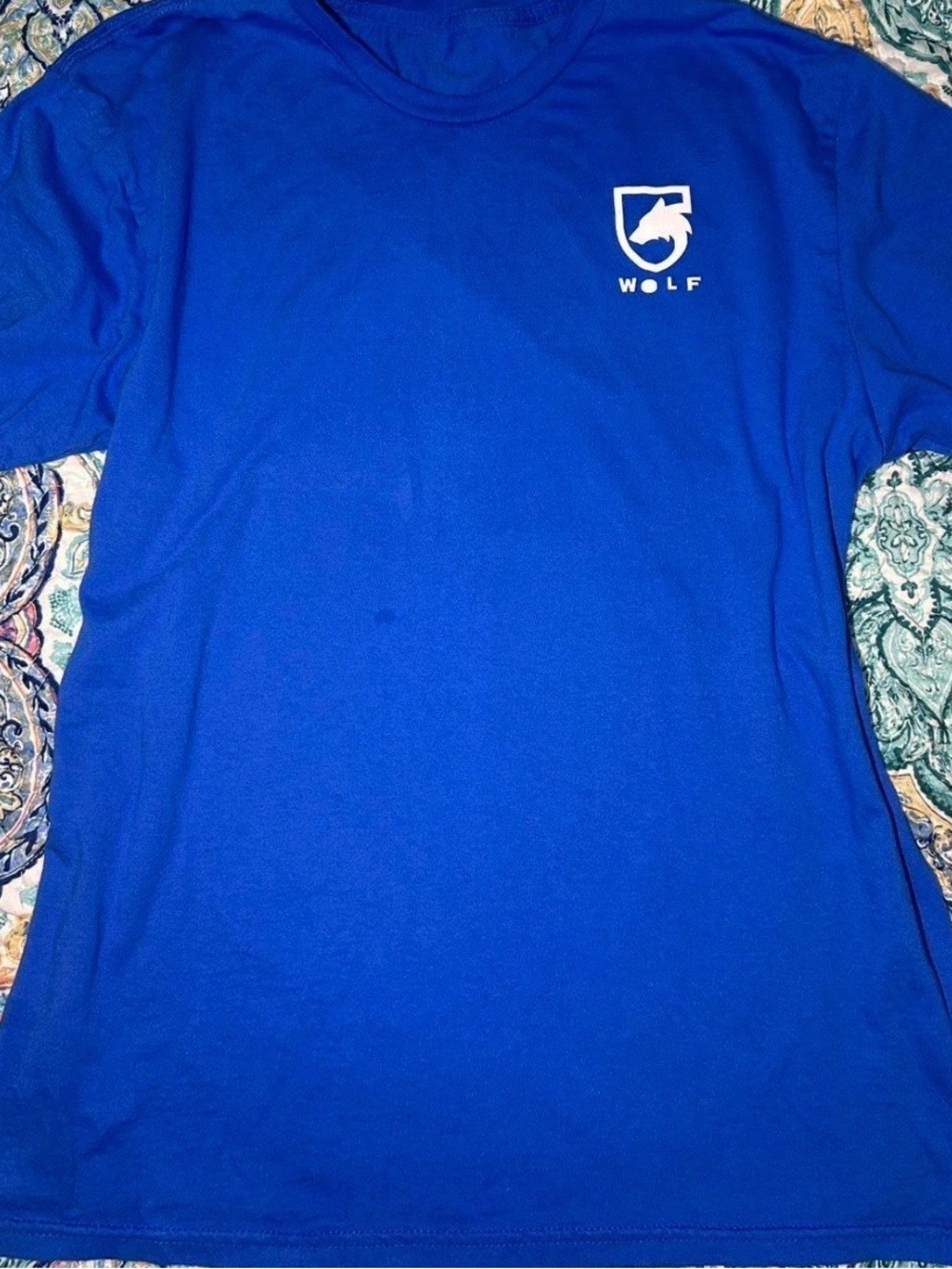 WOLF Men's Short Sleeve Crew Neck T-Shirt in Royal Blue with White Logo